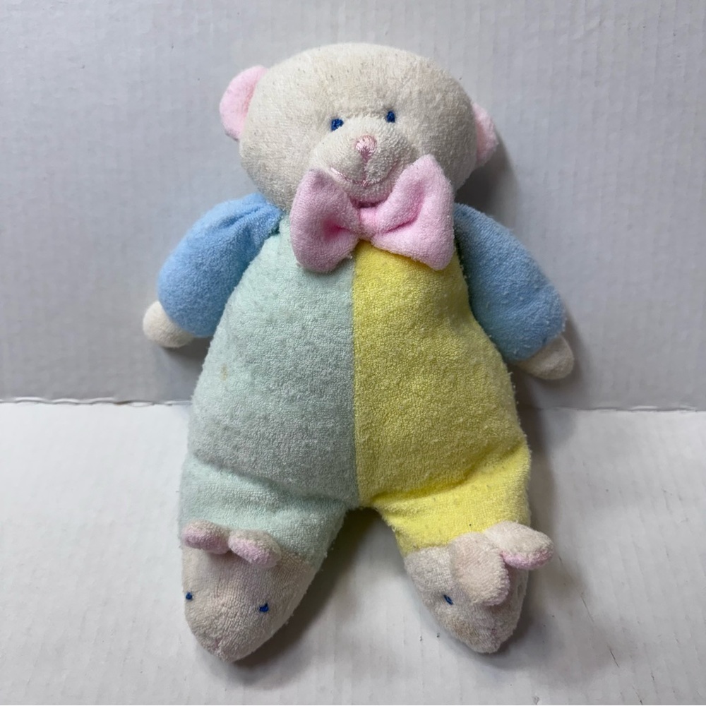 Vintage Soft Dreams Terry Cloth Bear Plush Rattle Toy Bunny Slippers 9” Pastel - Picture 13 of 13